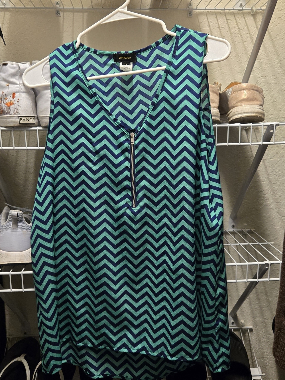 Espresso Teal and Navy Chevron Zip-Front Tank Top